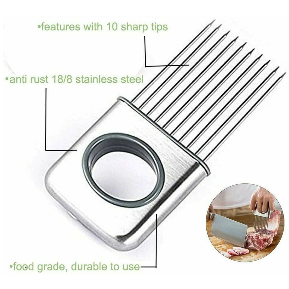 Stainless Steel Onion Holder & Vegetable Slicer – Safe Cutting Guide