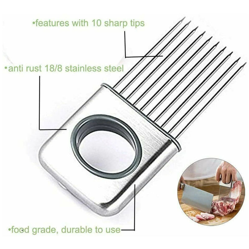 Stainless Steel Onion Holder & Vegetable Slicer – Safe Cutting Guide