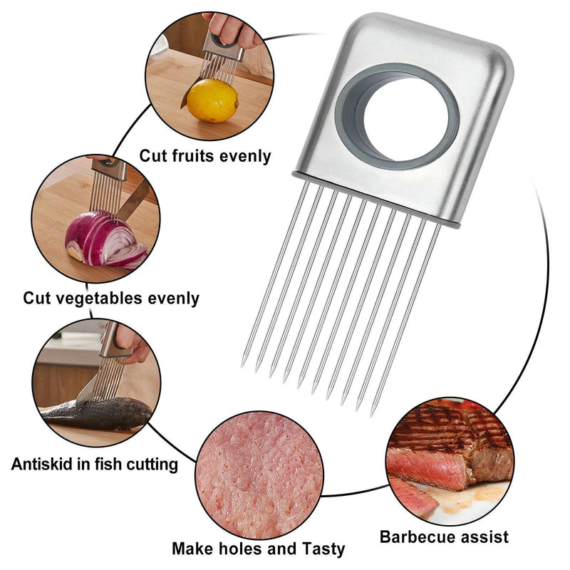 Stainless Steel Onion Holder & Vegetable Slicer – Safe Cutting Guide