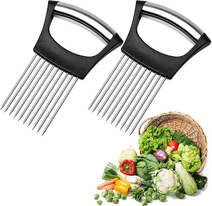 Stainless Steel Onion Holder & Vegetable Slicer – Cutting Guide