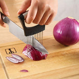 Stainless Steel Onion Holder & Vegetable Slicer – Cutting Guide