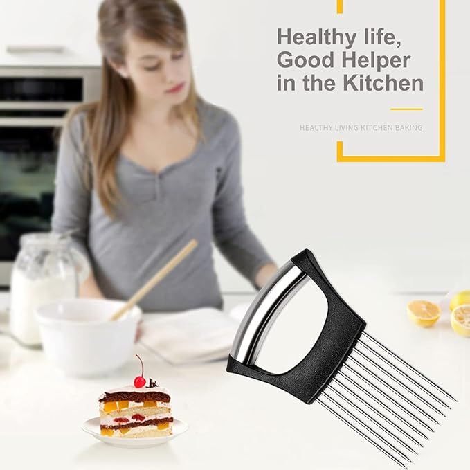 Stainless Steel Onion Holder & Vegetable Slicer – Cutting Guide