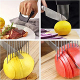 Stainless Steel Onion Holder & Vegetable Slicer – Cutting Guide