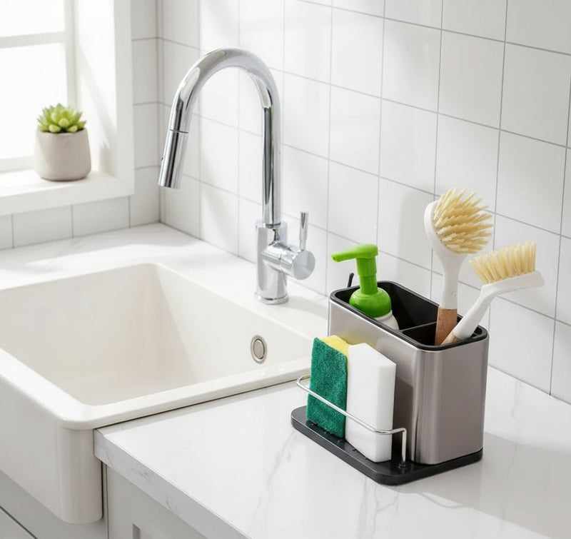 Stainless Steel Sink Storage Rack – Kitchen & Bathroom Organizer