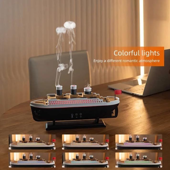 Titanic Steam Ship Humidifier & Aroma Diffuser – LED Ambient Mist Maker